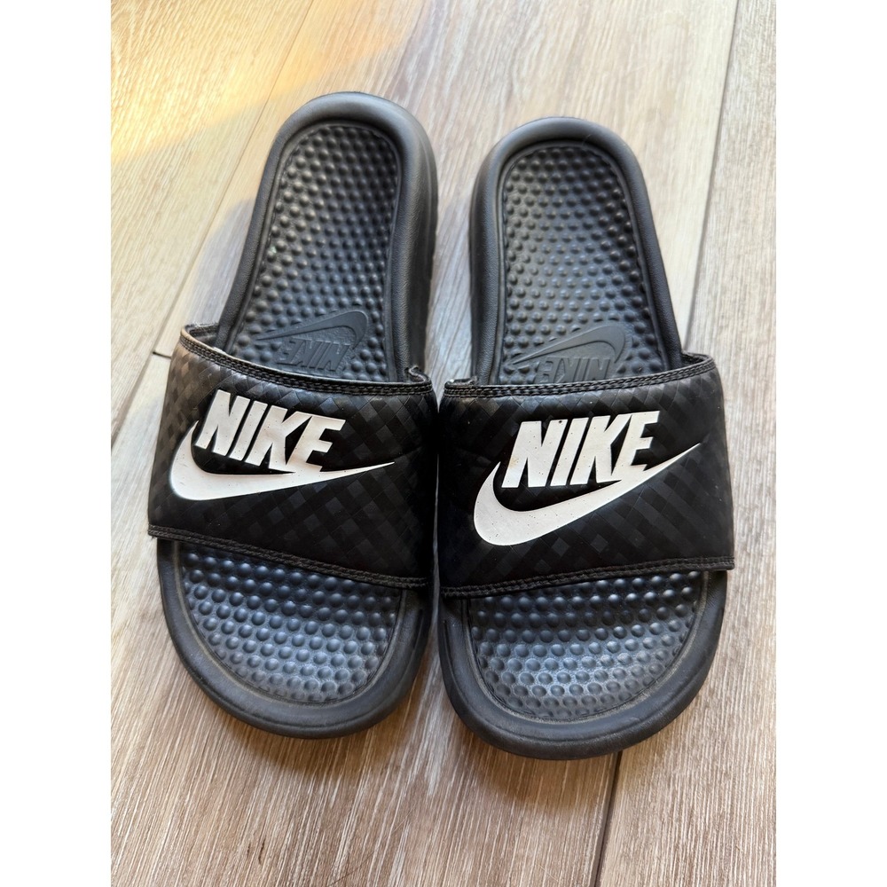 Nike Benassi JDI Women's Size 7 Black White Logo Slide Sandals Shoes